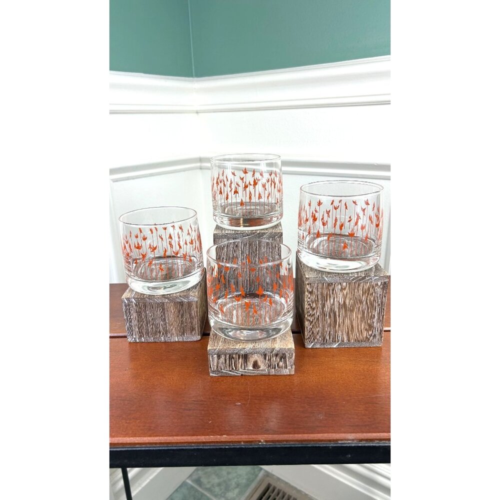 Vintage Libbey Cattails and Foliage Lowball Scotch Glasses.